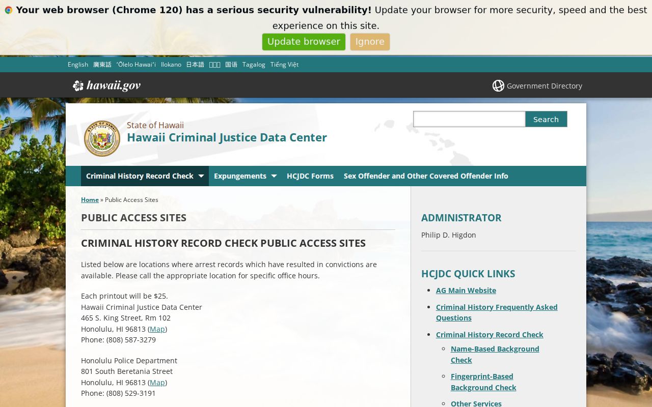 Hawaii criminal history public access sites